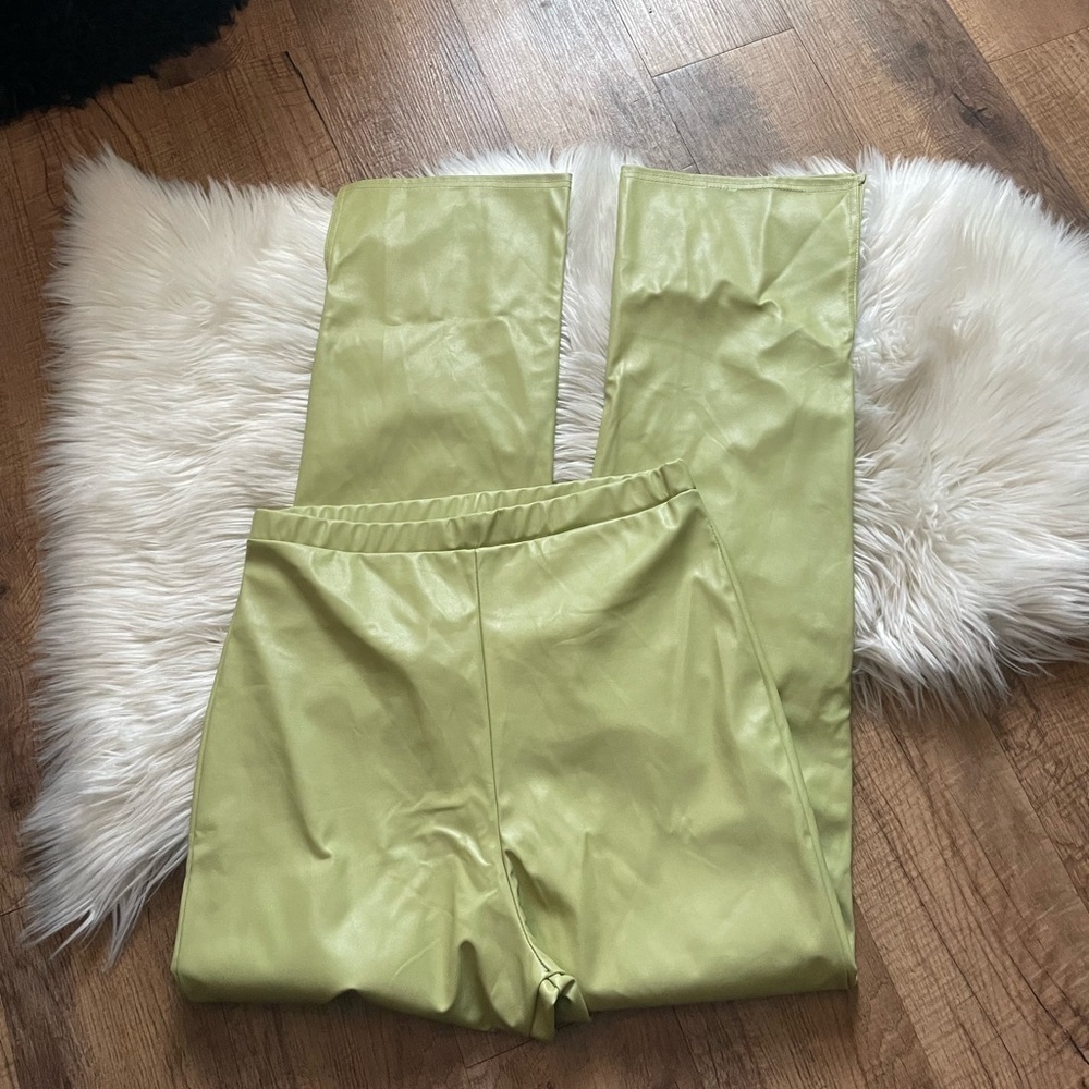 Prettylittlething Shape Lime Green Split Hem Pants - image 2
